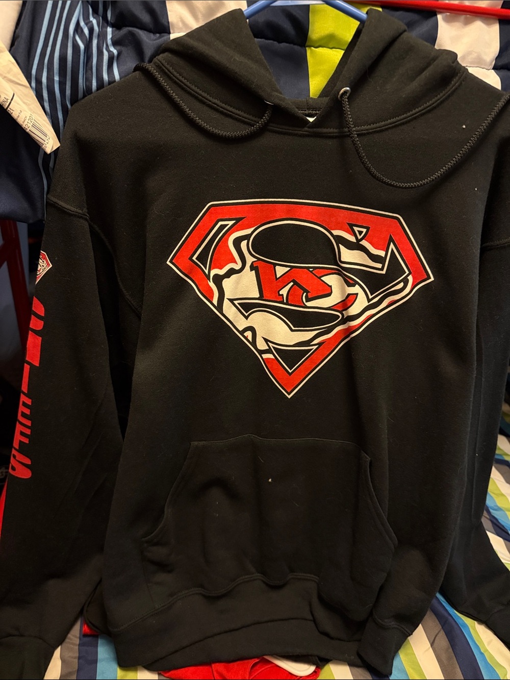 KC Chiefs Black Hooded Pullover with Red Logo